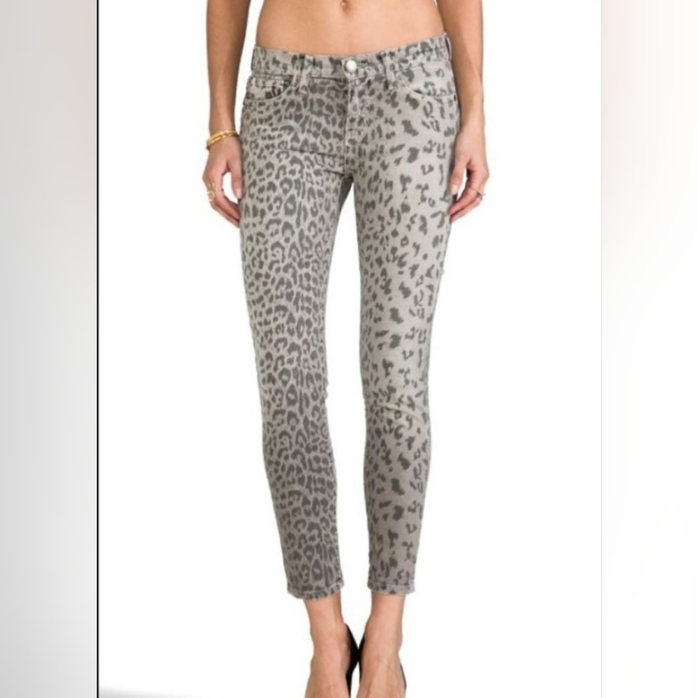 Current/Elliott The Stiletto Bleach Out Leopad Denim Jeans‎ Grey 27 Animal Print